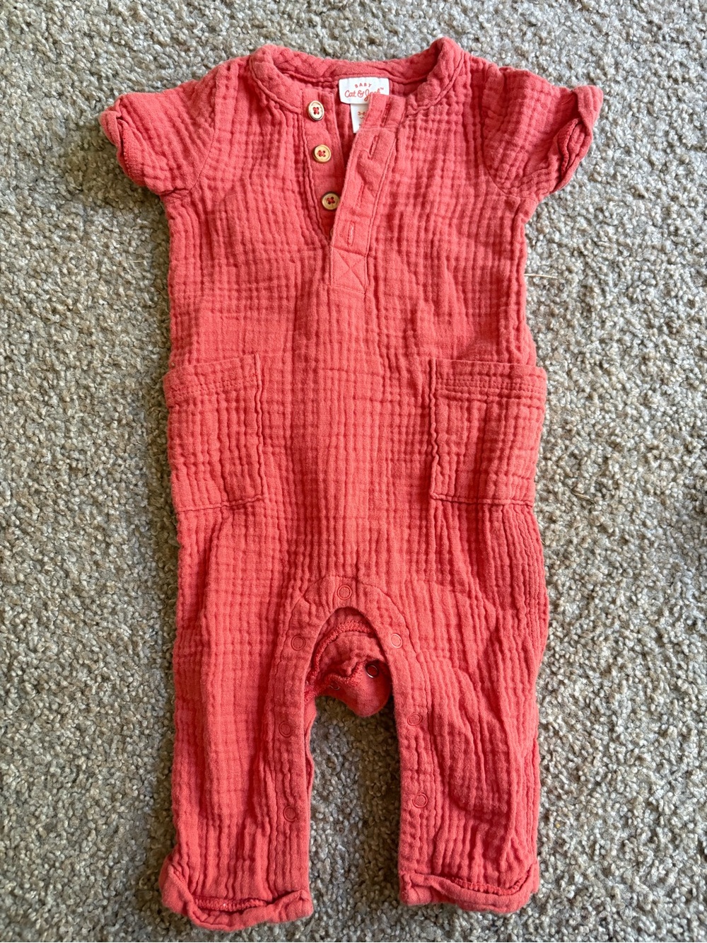 Cat and Jack coral 3-6 mo muslin romper